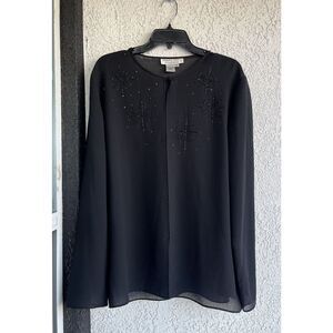 Vintage Adrianna Papell Semi Sheer Beaded Evening Jacket - XL - Black